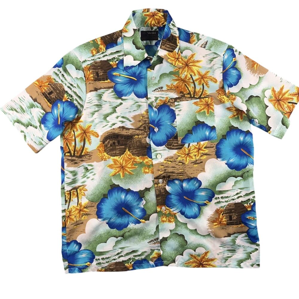 Men's Vintage Van Cort Hawaiian Shirt Surfer Size Medium Short Sleeve Button Up